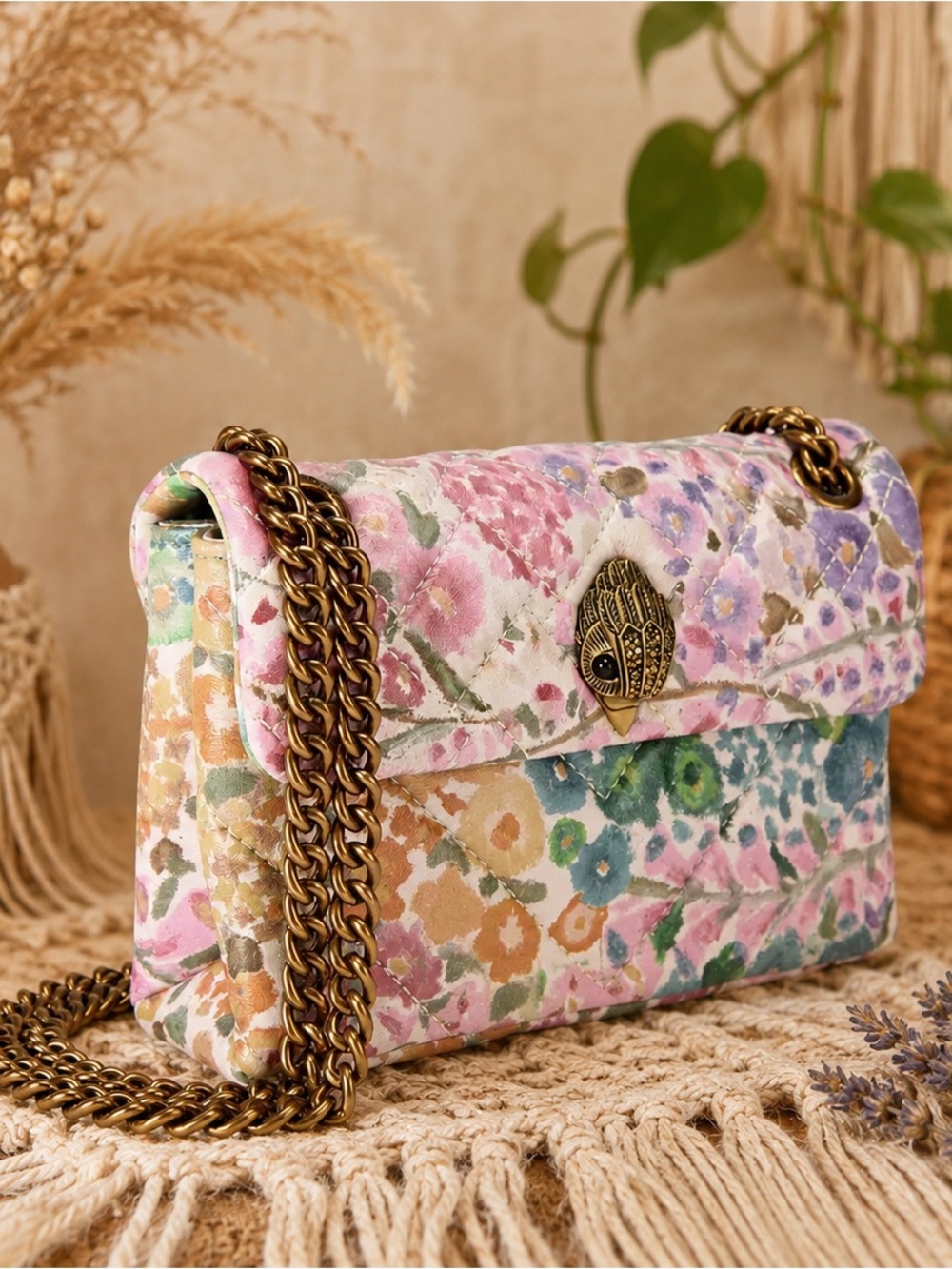Kurt Greiger pastel Quilted Floral Mini Crossbody Bag with Gold Chain